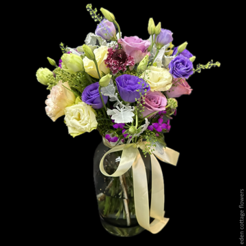 Eustoma and Roses In vase FAV2